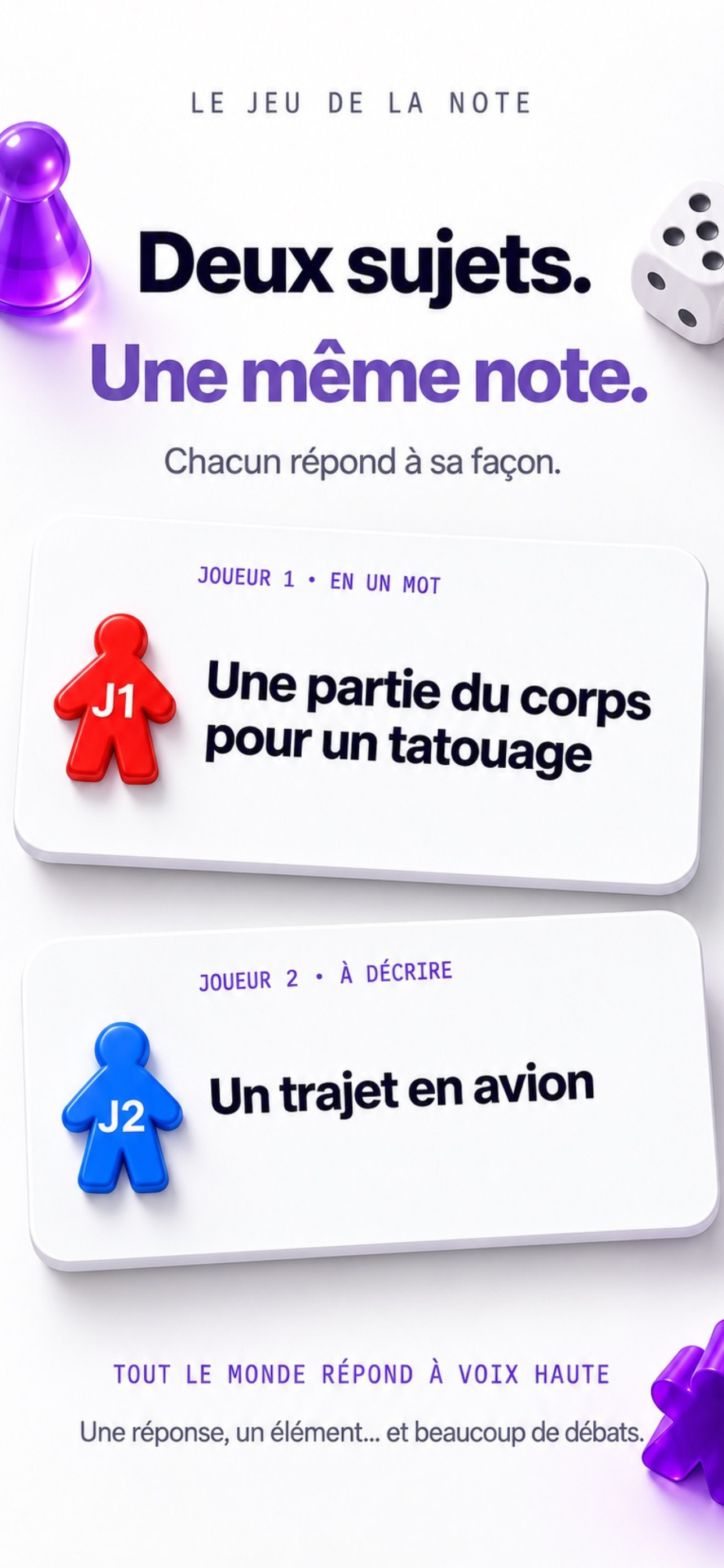 Deux cartes de sujets données à deux joueurs