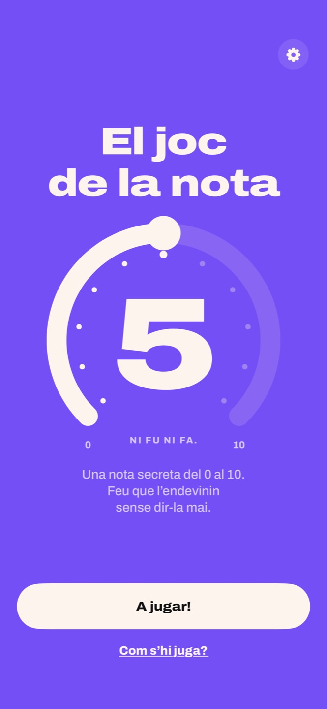 La pantalla d’inici d’El joc de la nota: el títol i l’anell del 0 al 10 al 5