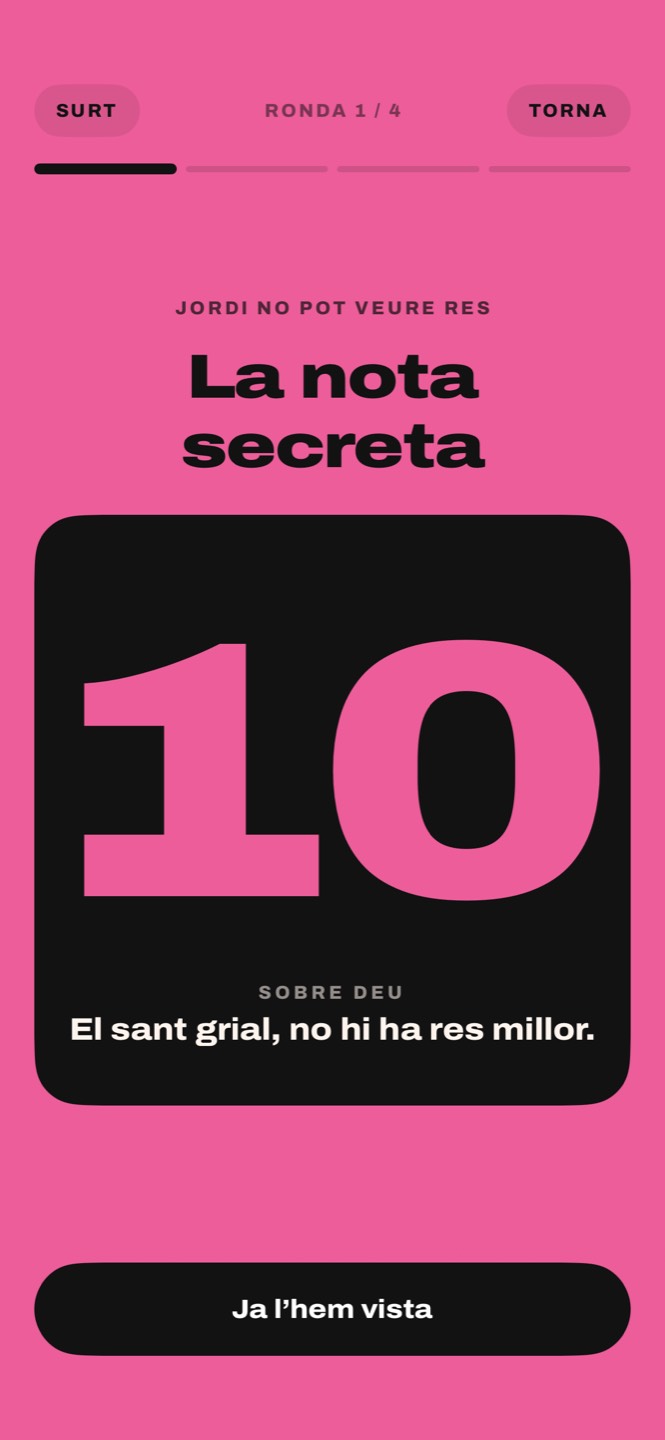 La carta de la nota secreta girada, que mostra un 10 sobre deu