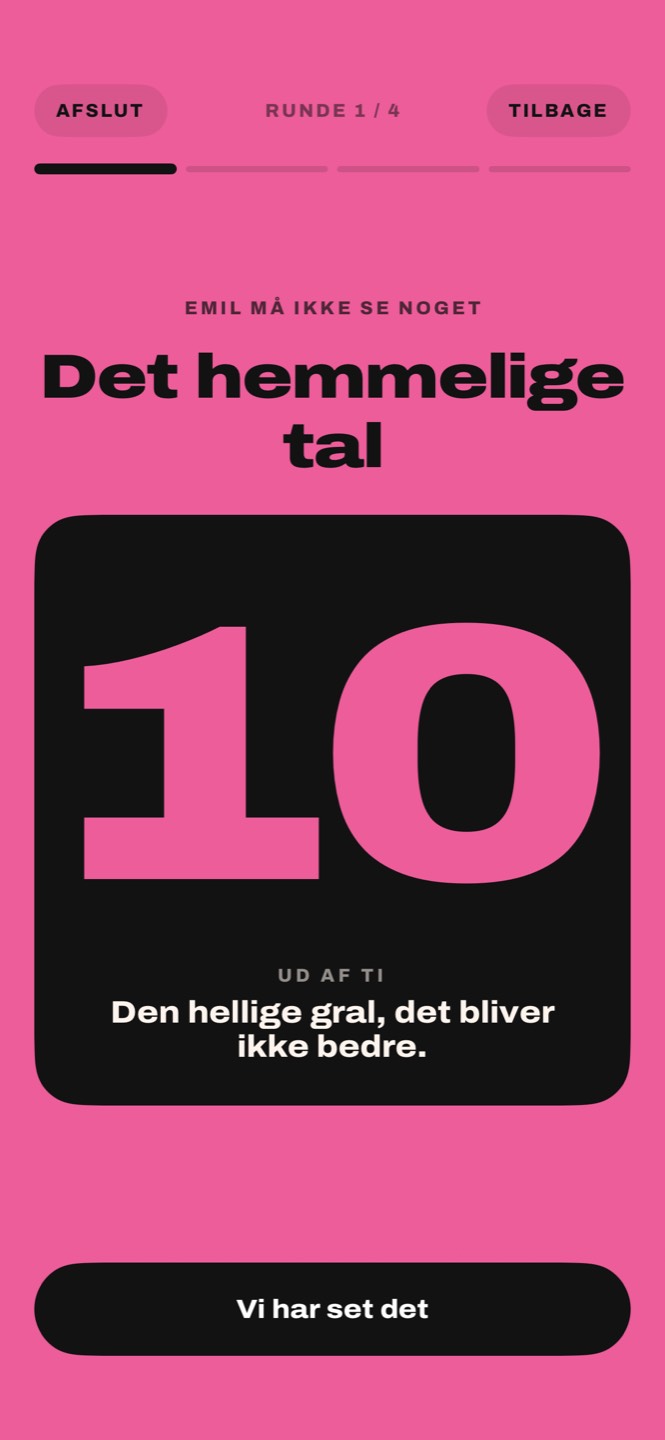 Kortet med det hemmelige tal vendt om: 10 ud af ti
