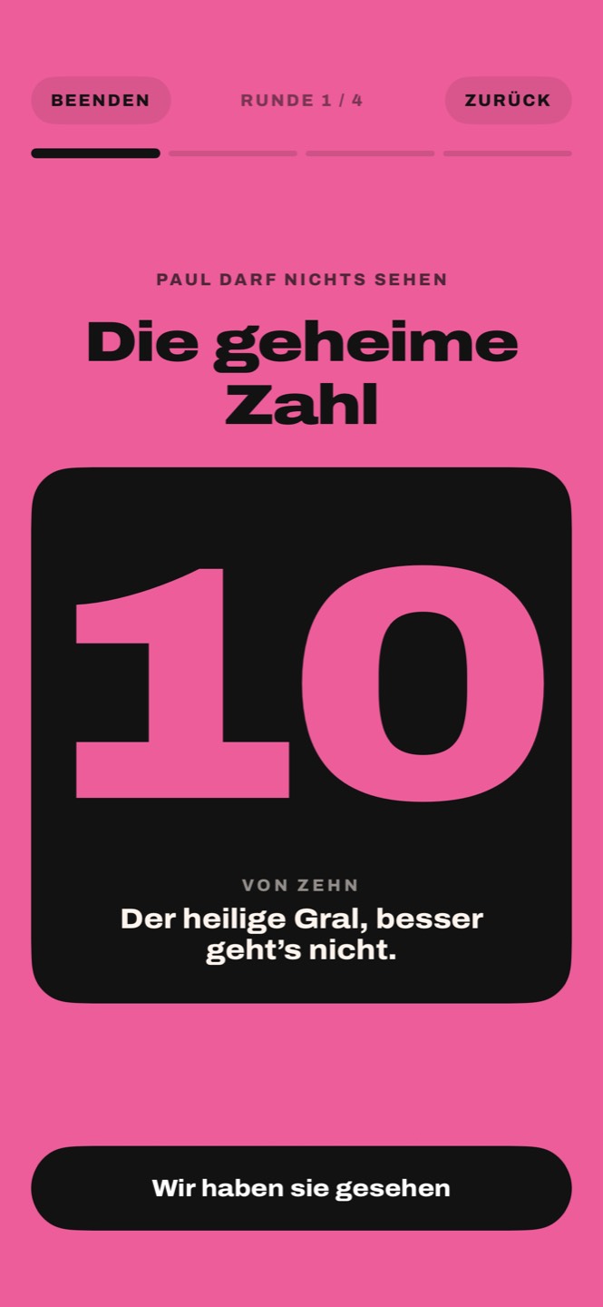 Die umgedrehte Karte der geheimen Zahl zeigt 10 von zehn