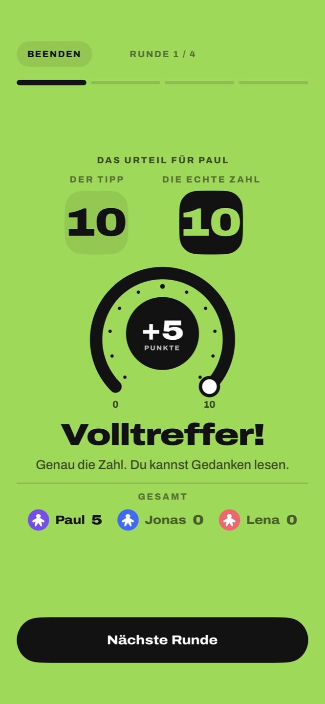 Das Urteil: Tipp 10, echte Zahl 10, plus fünf Punkte, Volltreffer