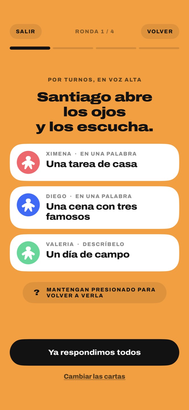 Las cartas de tres jugadores: Una tarea de casa, Una cena con tres famosos, Un día de campo