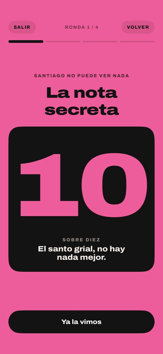 La carta de la nota secreta girada, que muestra un 10 sobre diez