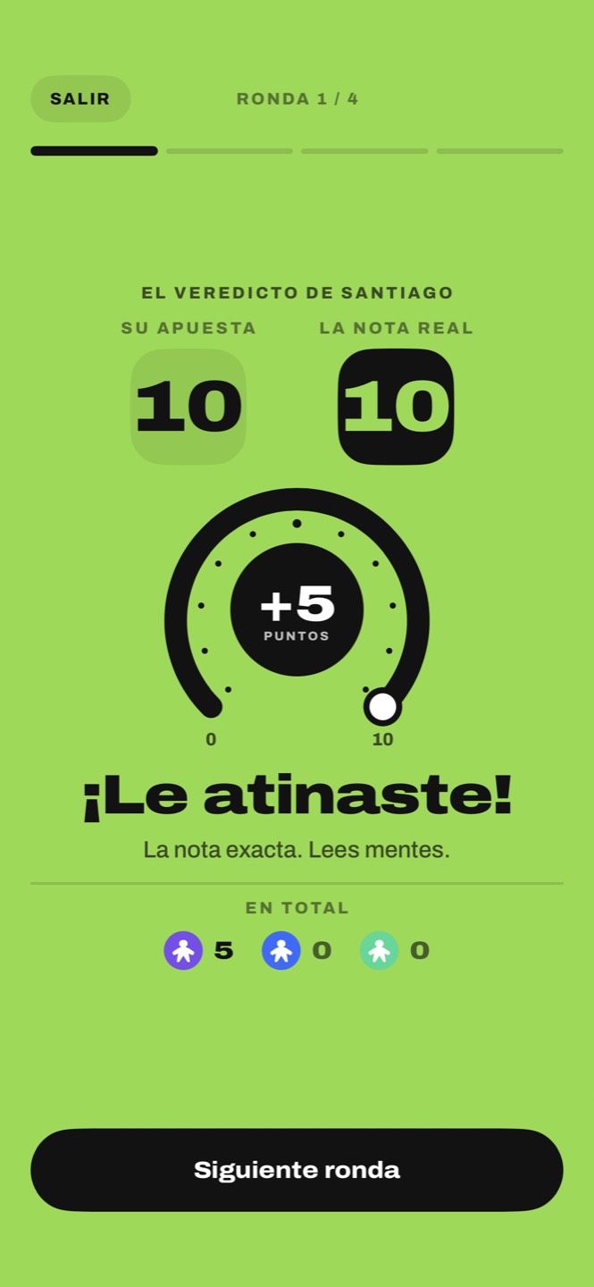 El veredicto: su respuesta 10, la nota real 10, cinco puntos más, clavada