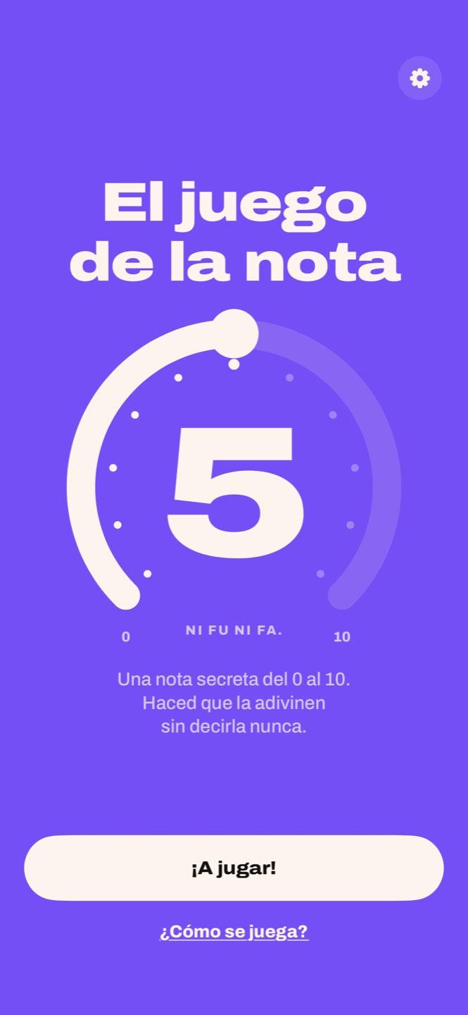 La pantalla de inicio de El juego de la nota: el título y el anillo del 0 al 10 en el 5