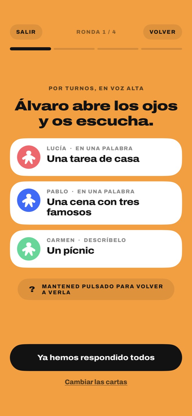 Las cartas de tres jugadores: Una tarea de casa, Una cena con tres famosos, Un pícnic