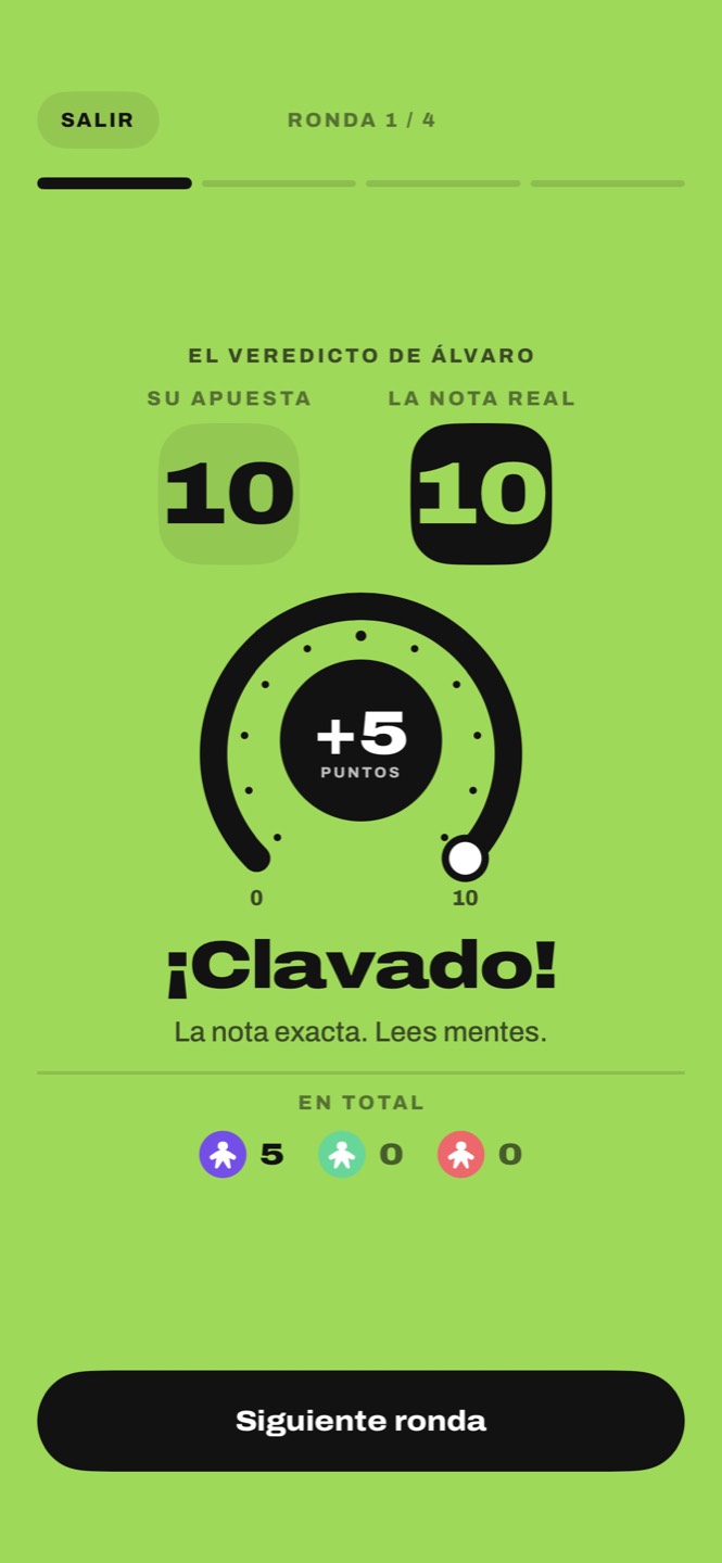 El veredicto: su respuesta 10, la nota real 10, cinco puntos más, clavada