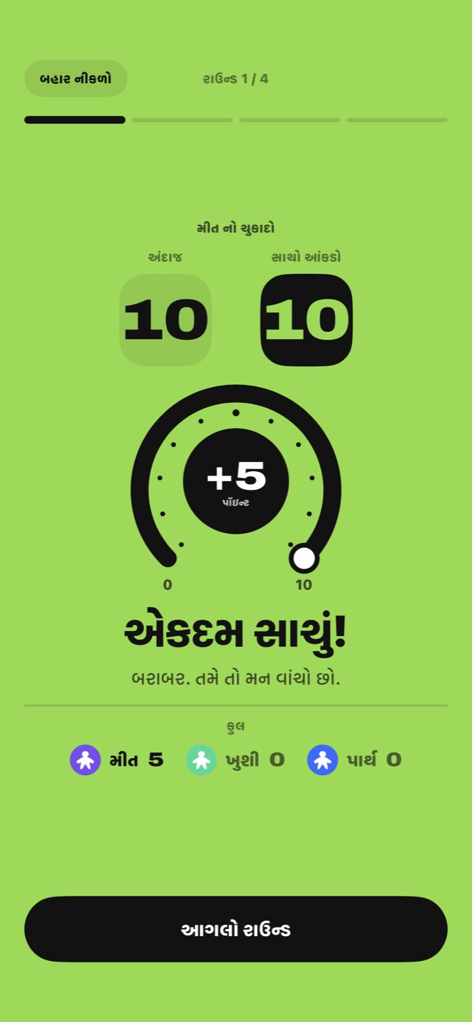 ચુકાદો: અંદાજ 10, સાચો આંકડો 10, પાંચ પૉઇન્ટ, એકદમ સાચું