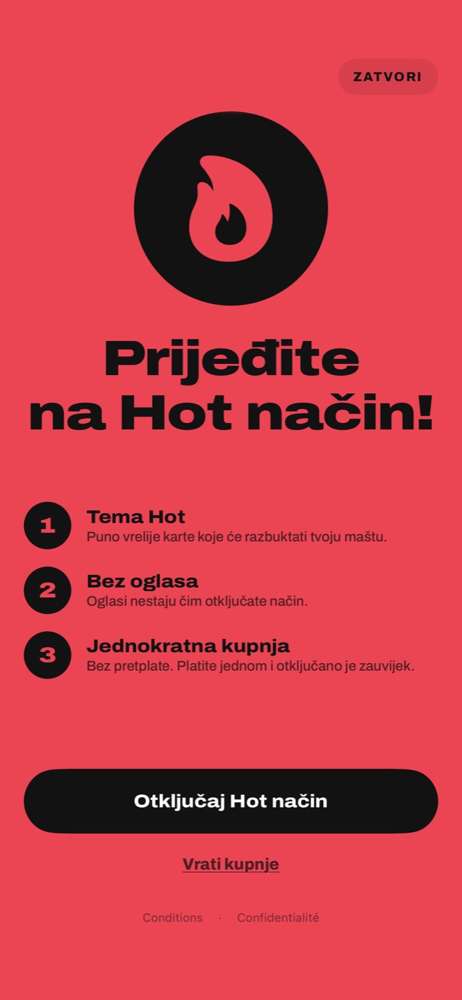 Zaslon Hot načina: tema Hot, bez oglasa, jednokratna kupnja