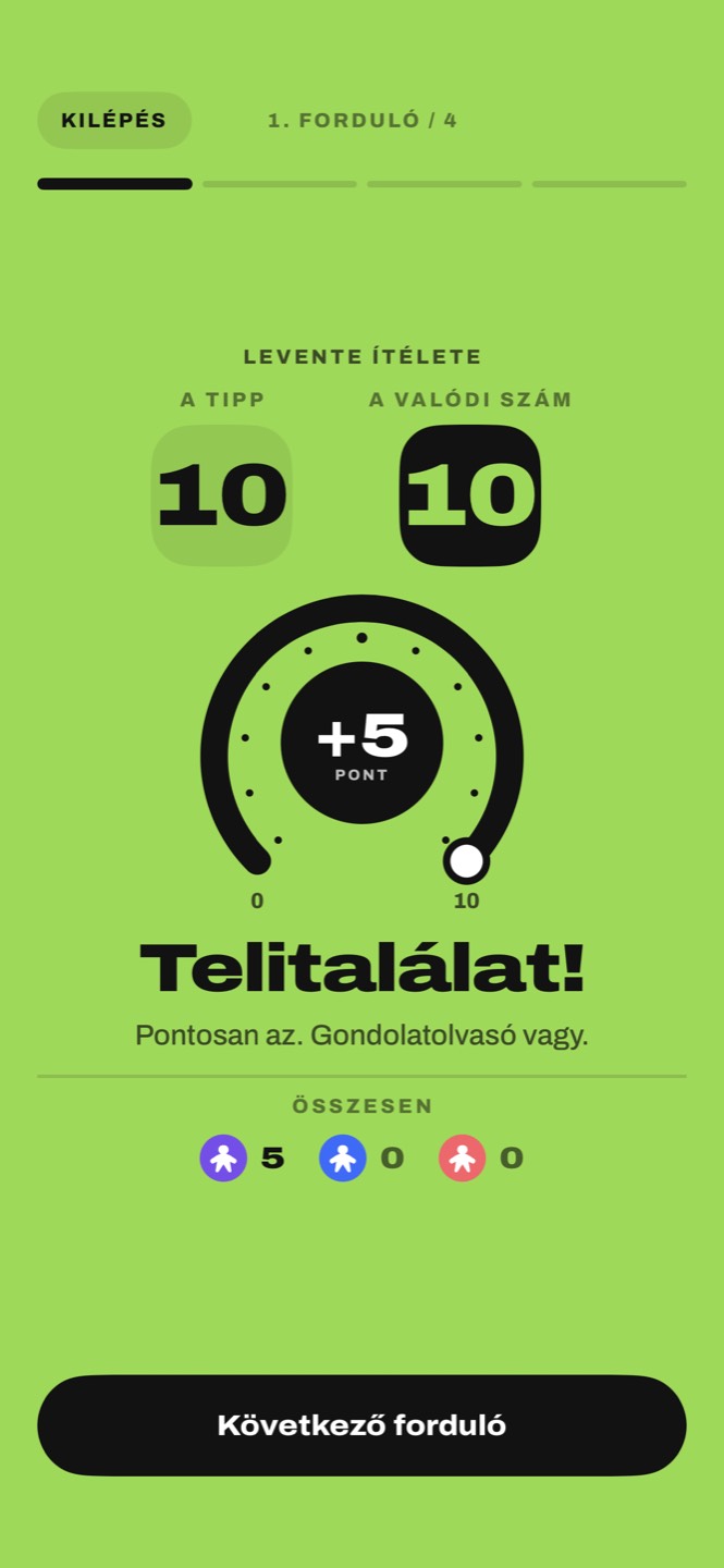 Az ítélet: tipp 10, valódi szám 10, plusz öt pont, telitalálat