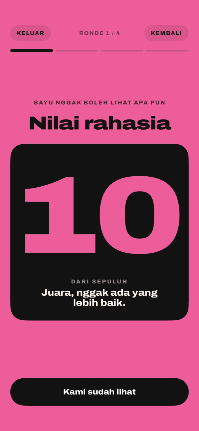 Kartu nilai rahasia yang terbuka: 10 dari sepuluh