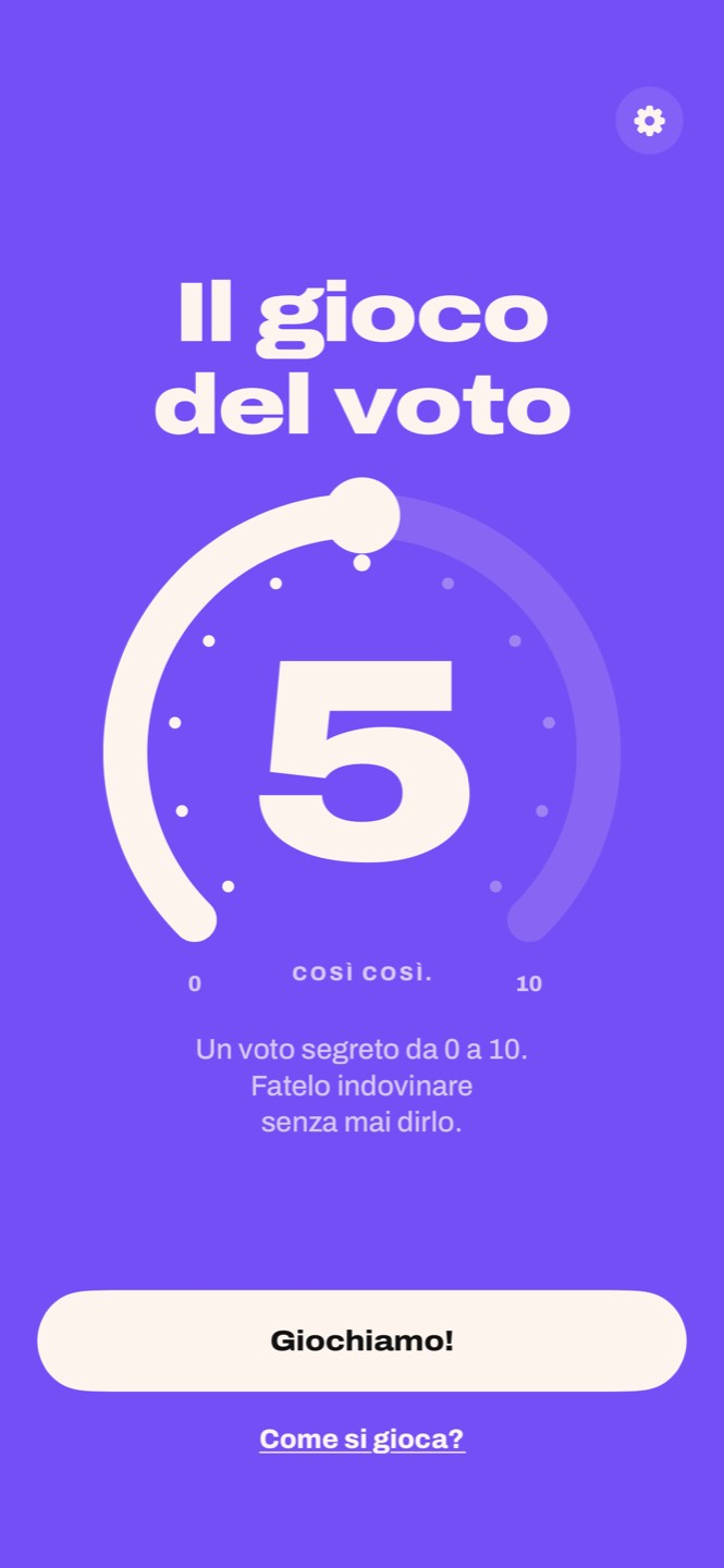 La schermata iniziale de Il gioco del voto: il titolo e l’anello da 0 a 10 sul 5