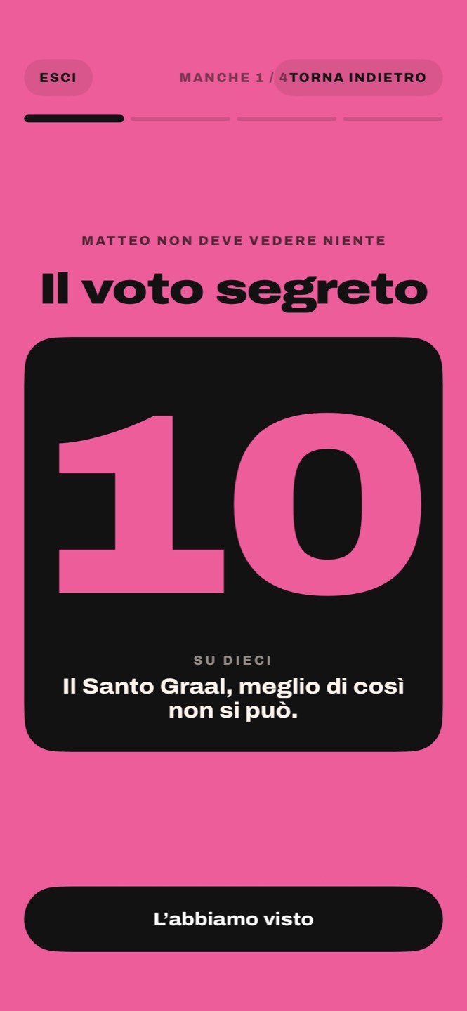 La carta del voto segreto girata, che mostra 10 su dieci