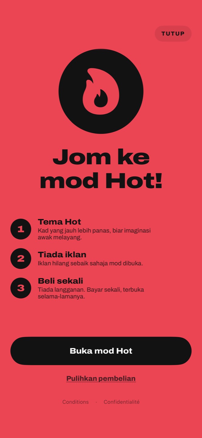 Skrin mod Hot: tema Hot, tiada iklan, beli sekali