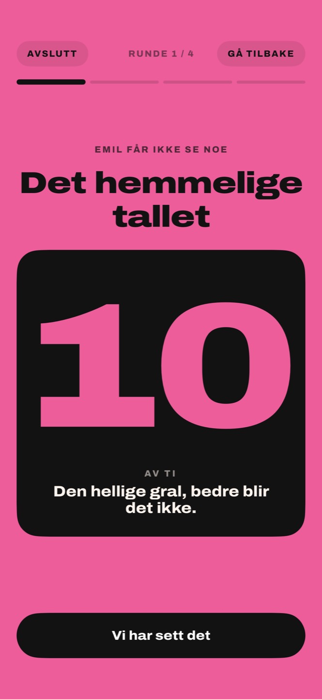 Kortet med det hemmelige tallet snudd: 10 av ti