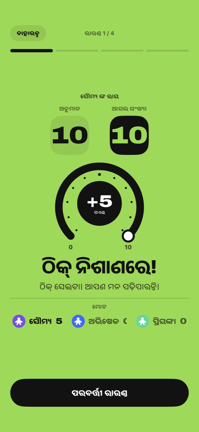 ରାୟ: ଅନୁମାନ 10, ପ୍ରକୃତ ସଂଖ୍ୟା 10, ପାଞ୍ଚ ପଏଣ୍ଟ, ଠିକ୍ ନିଶାଣରେ
