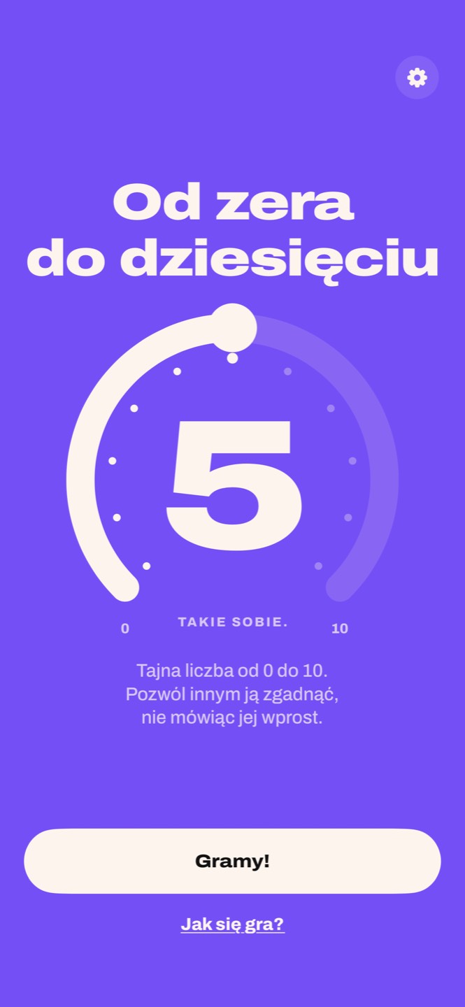 Ekran startowy gry Od zera do dziesięciu: tytuł i pierścień od 0 do 10 ustawiony na 5