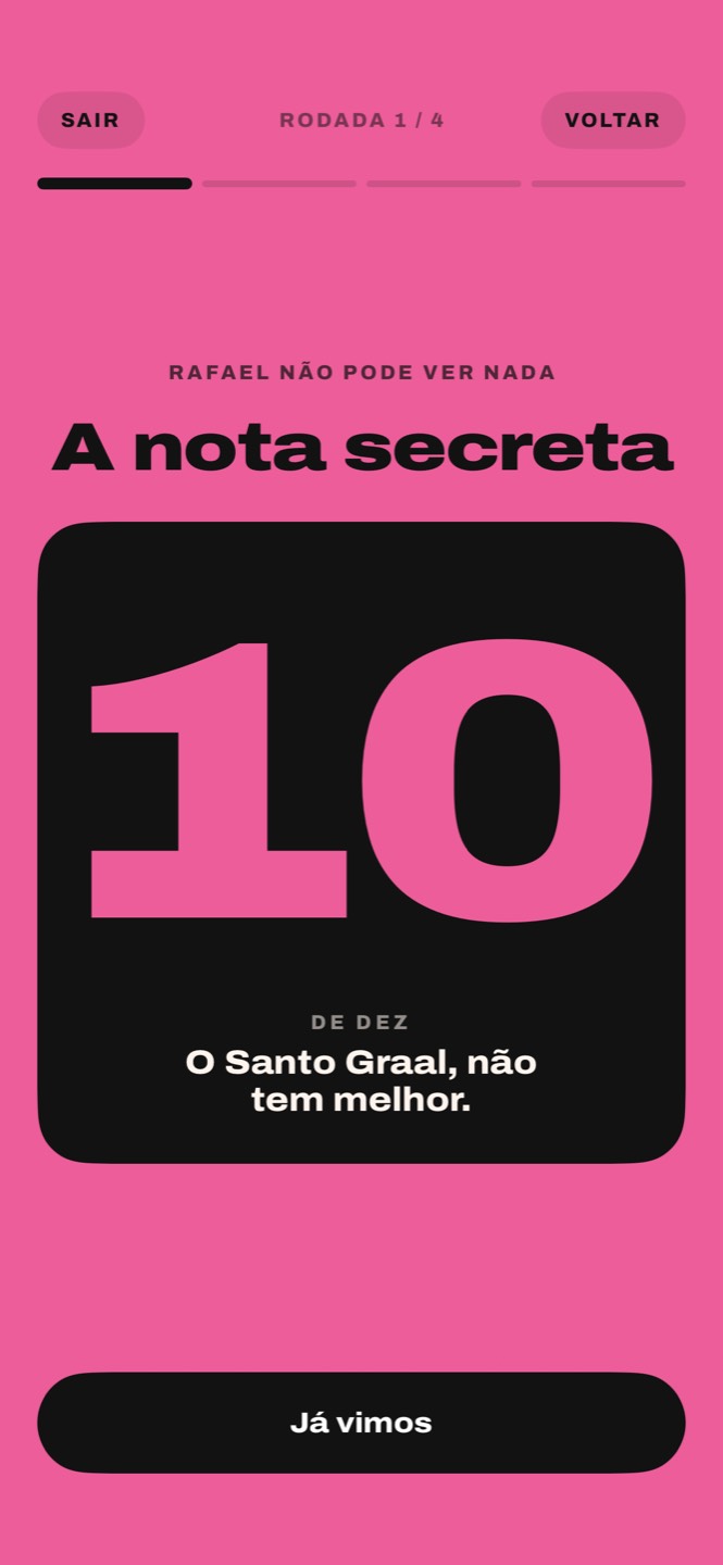 A carta da nota secreta virada, mostrando 10 de dez