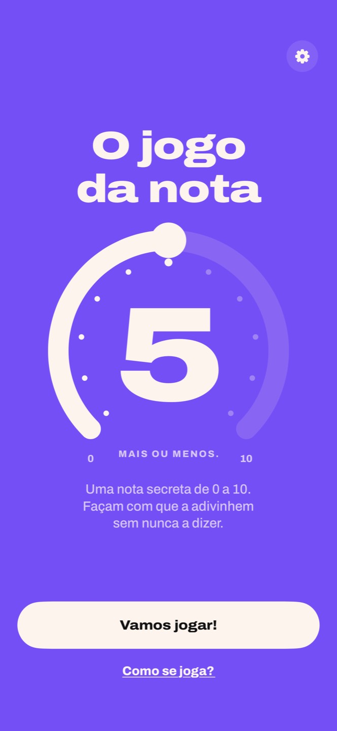 A tela inicial de O jogo da nota: o título e o anel de 0 a 10 no 5