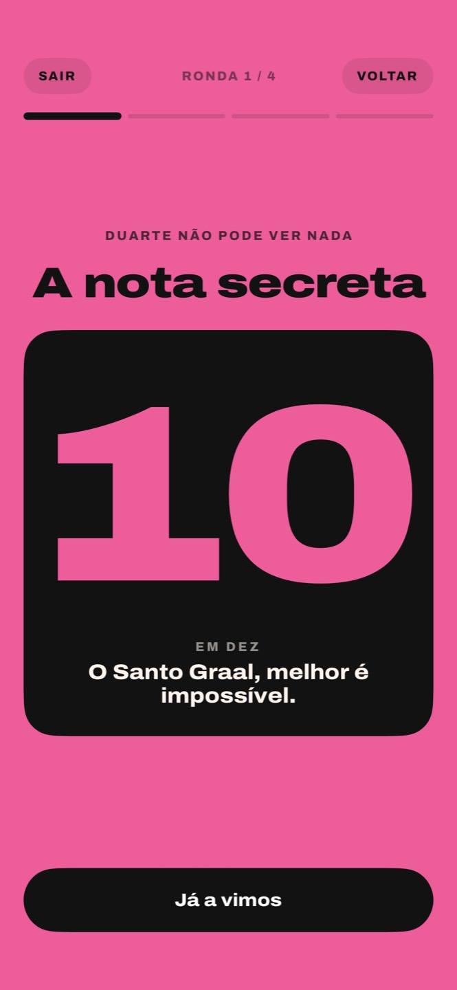 A carta da nota secreta virada, mostrando 10 de dez