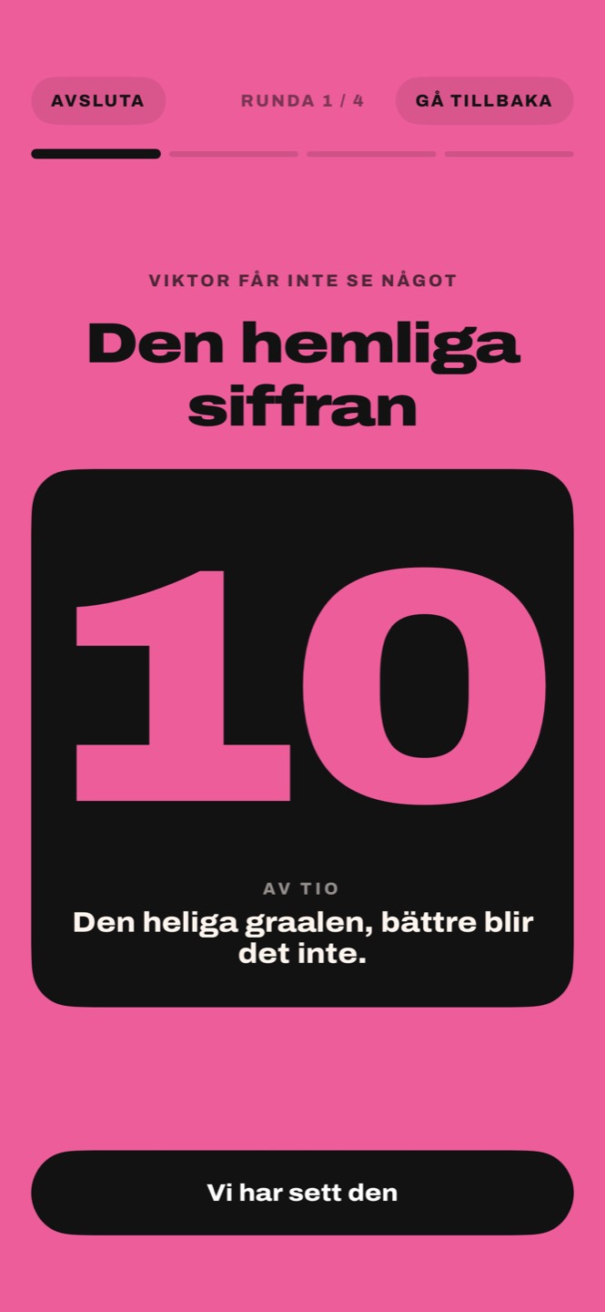 Kortet med den hemliga siffran vänt: 10 av tio