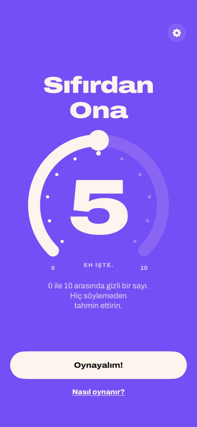 Sıfırdan Ona’nın açılış ekranı: başlık ve 5’e ayarlı 0–10 halkası