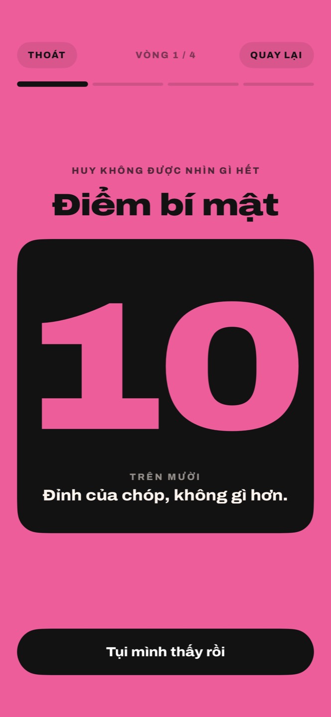 Lá bài điểm bí mật đã lật: 10 trên mười