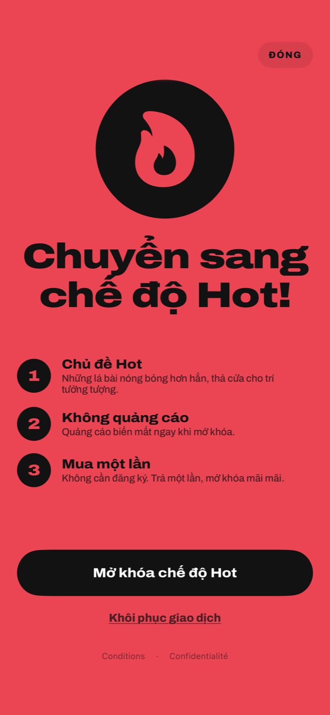 Màn hình chế độ Hot: chủ đề Hot, không quảng cáo, mua một lần